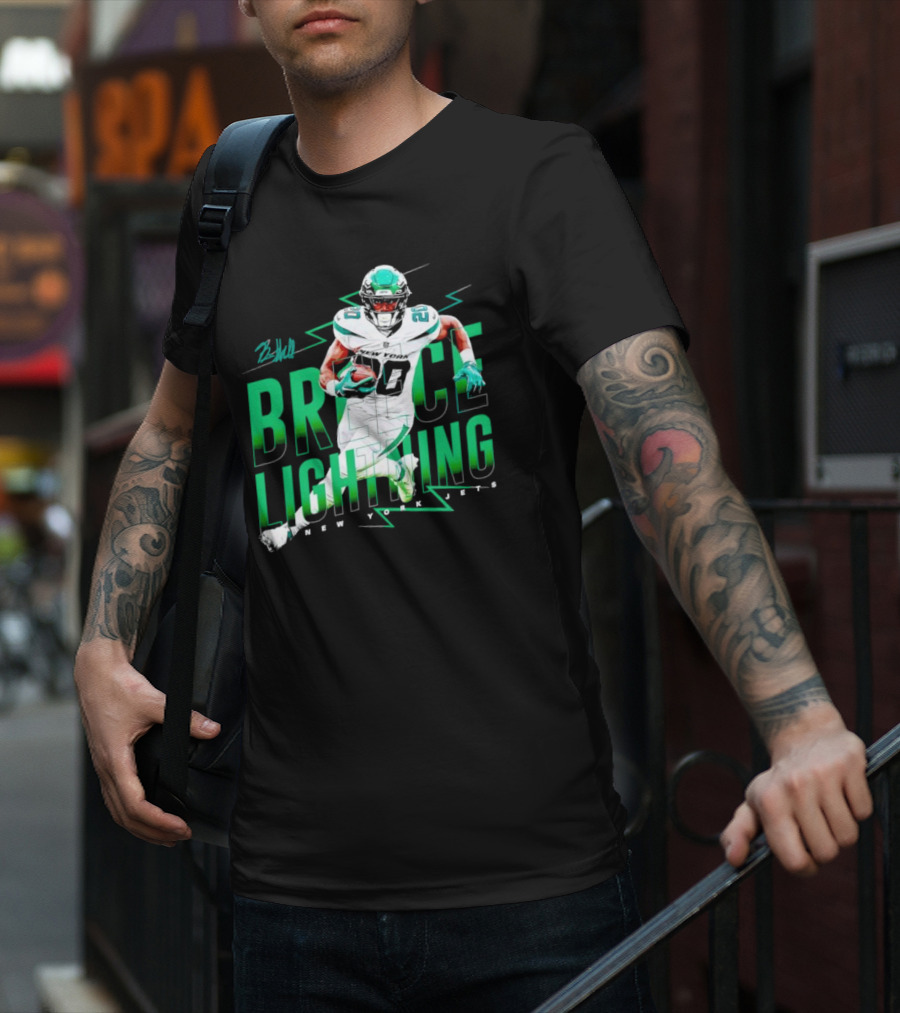 Breece Lightning New York Jets Signature Football T-Shirt