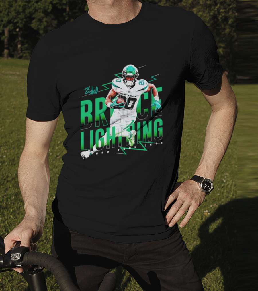 Breece Lightning New York Jets Signature Football T-Shirt