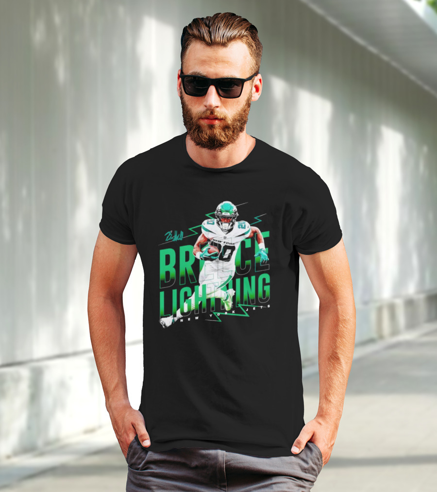Breece Lightning New York Jets Signature Football T-Shirt