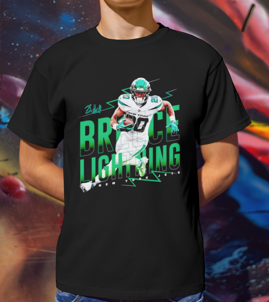 Breece Lightning New York Jets Signature Football T-Shirt