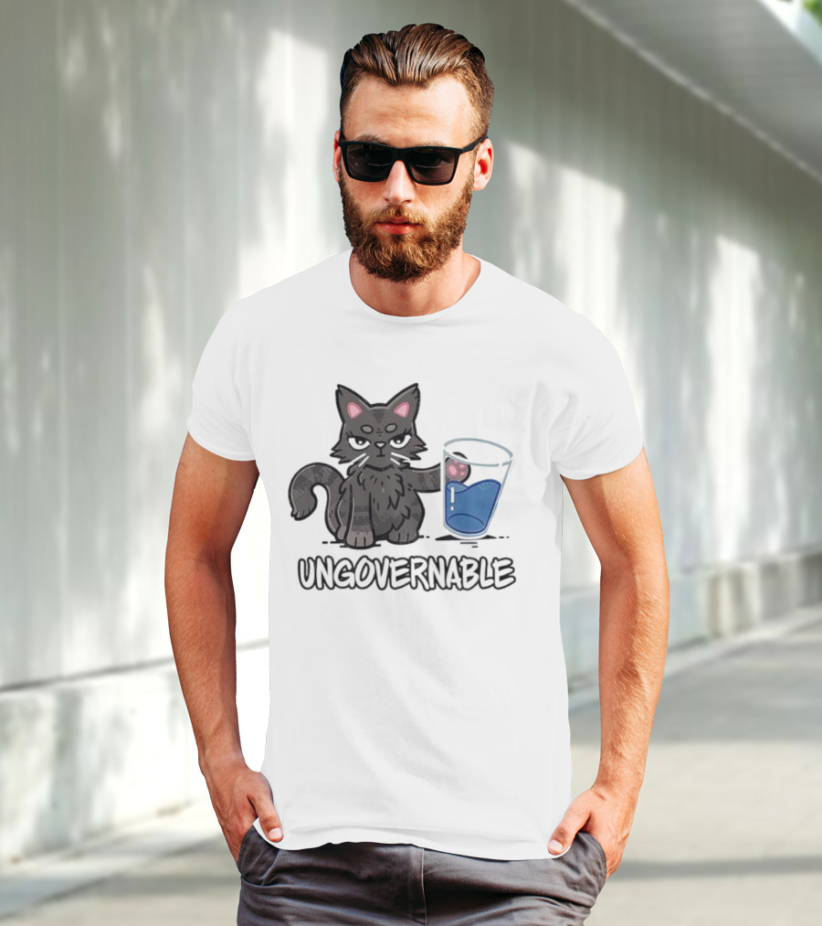 Ungovernable Cat With Water Glass Mischief T-Shirt