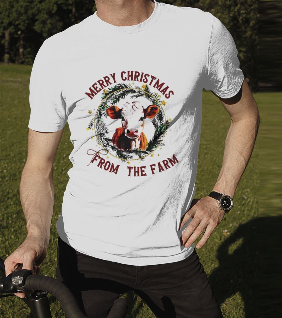Merry Christmas Cow Wreath From The Farm T-Shirt
