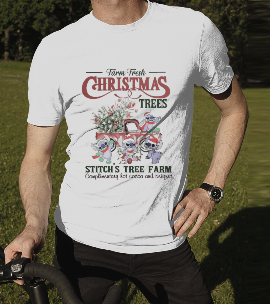 Farm Fresh Christmas Trees Stitch’s Tree Farm Complimentary Hot Cocoa And Beignet T-Shirt