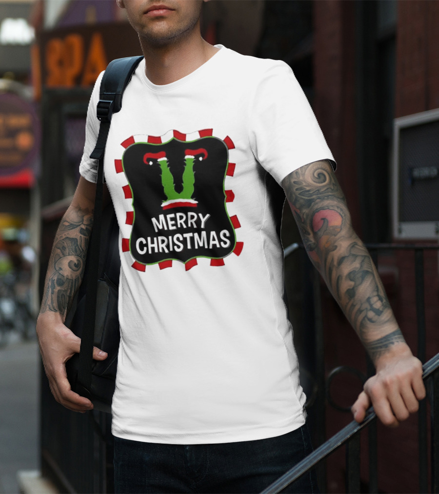 Merry Christmas Green Monster With Santa Hat T-Shirt