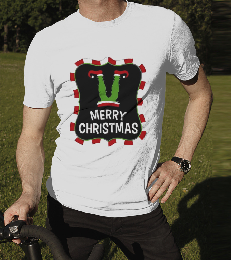 Merry Christmas Green Monster With Santa Hat T-Shirt