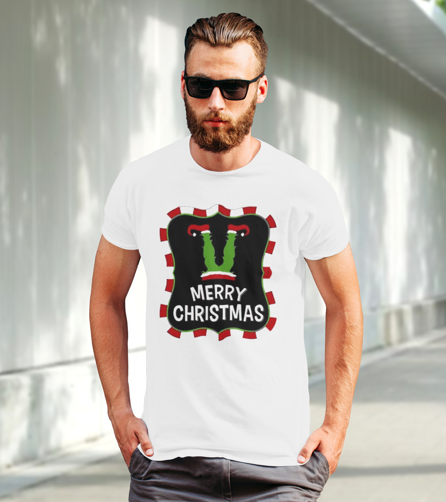 Merry Christmas Green Monster With Santa Hat T-Shirt