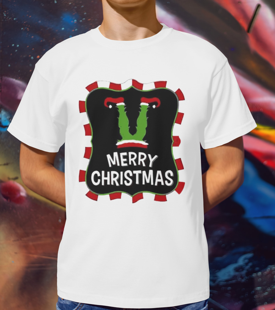 Merry Christmas Green Monster With Santa Hat T-Shirt