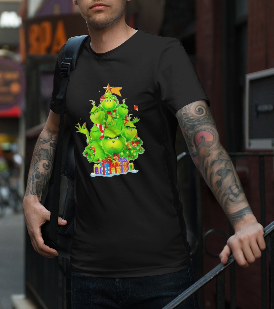 Grinch Christmas Tree With Presents And Star T-Shirt