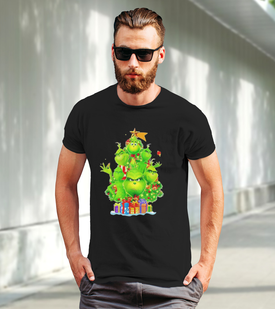 Grinch Christmas Tree With Presents And Star T-Shirt