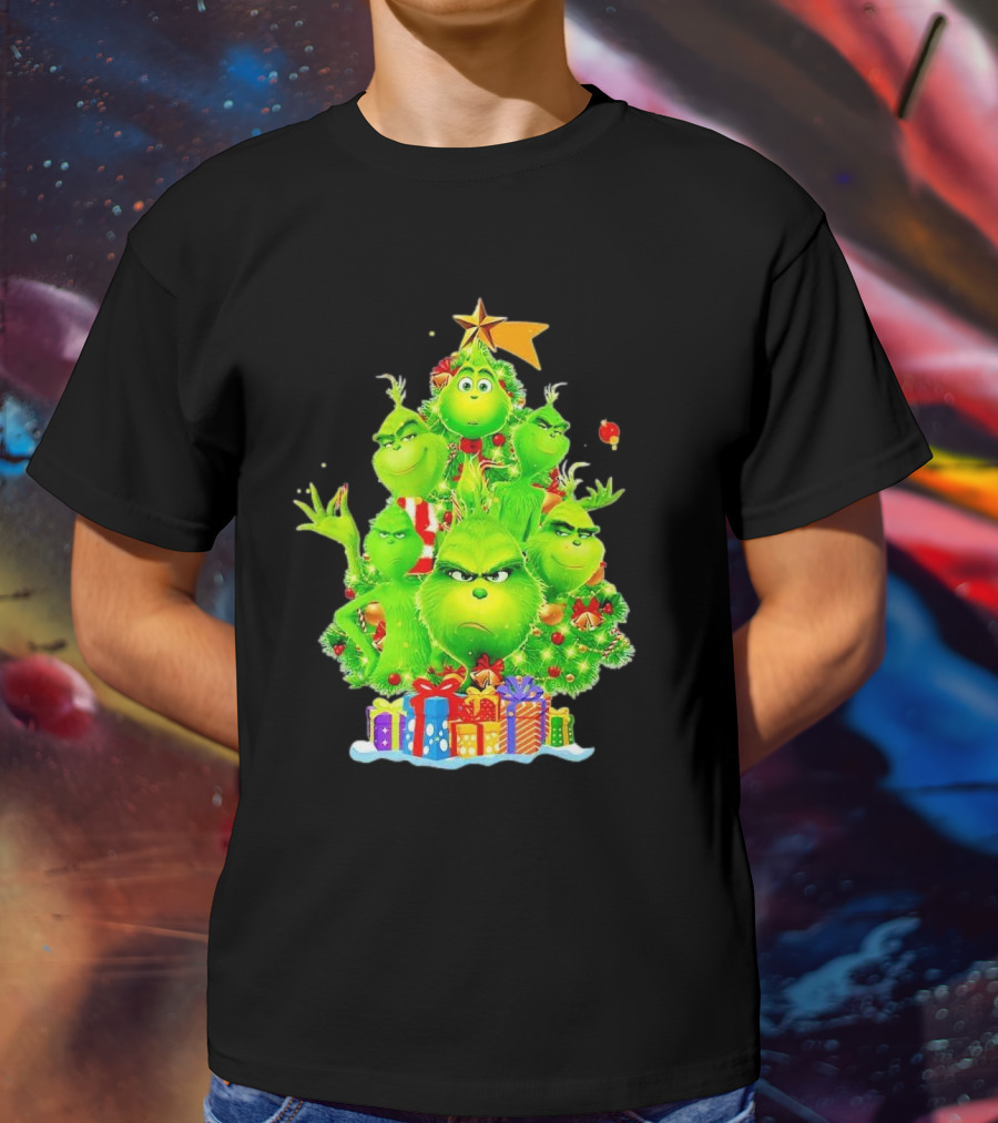 Grinch Christmas Tree With Presents And Star T-Shirt