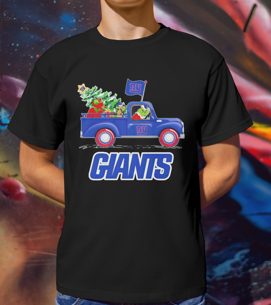 Grinch Driving Christmas Truck New York Giants Holiday T-Shirt
