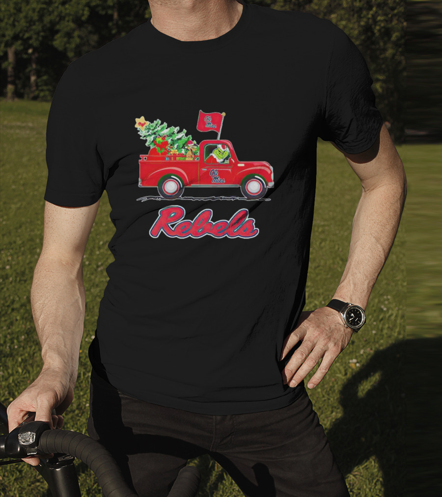 Ole Miss Rebels Grinch Driving Christmas Truck With Tree And Gifts T-Shirt