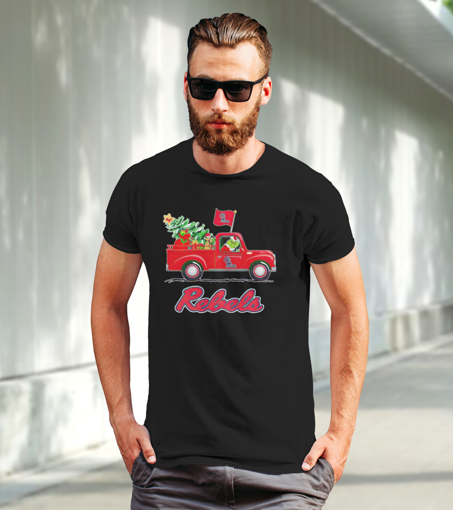 Ole Miss Rebels Grinch Driving Christmas Truck With Tree And Gifts T-Shirt