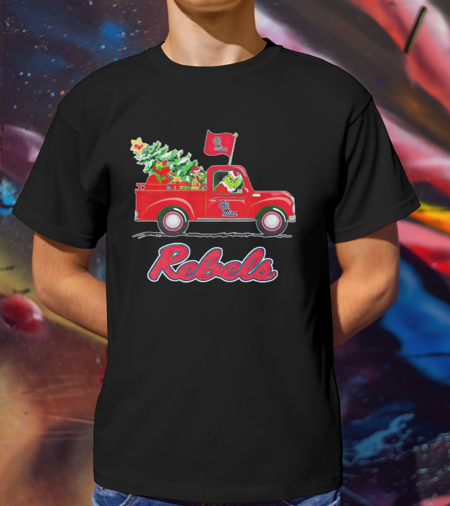 Ole Miss Rebels Grinch Driving Christmas Truck With Tree And Gifts T-Shirt
