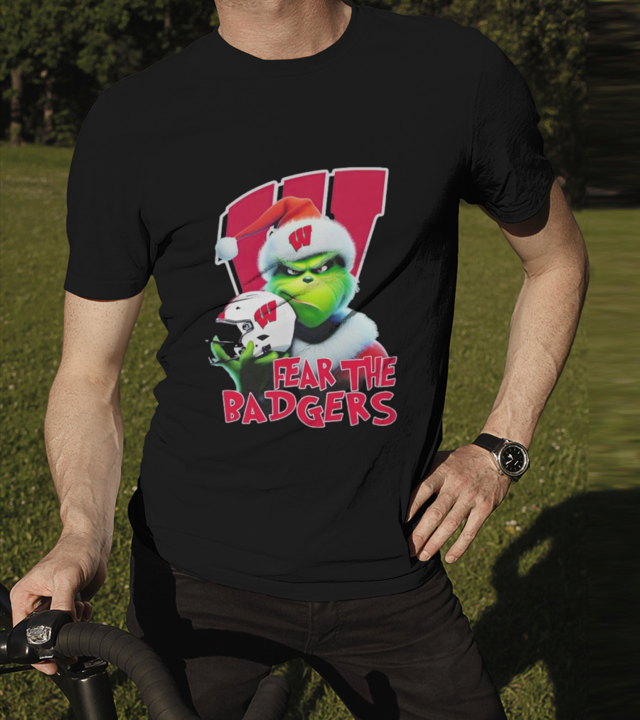 Grinch Fear The Badgers Wisconsin Christmas Football T-Shirt