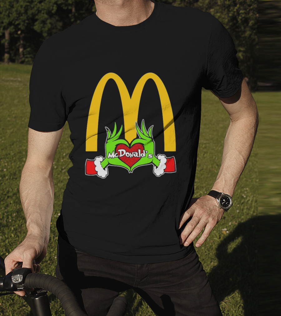 Grinch Holding Heart McDonald’s Logo Christmas T-Shirt