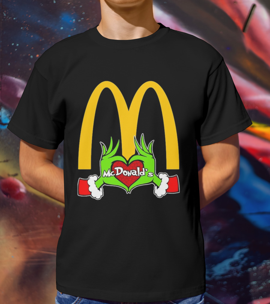 Grinch Holding Heart McDonald’s Logo Christmas T-Shirt