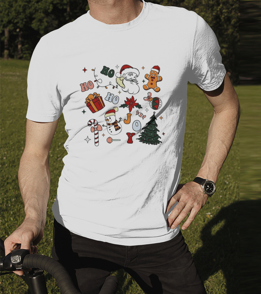 Ho Ho Ho Joy Christmas With Santa Gingerbread And Candy Cane T-Shirt