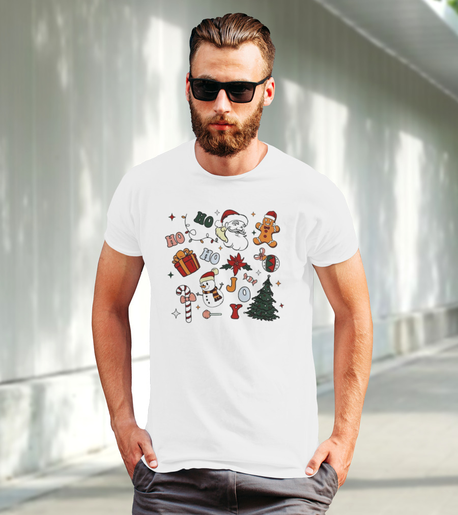 Ho Ho Ho Joy Christmas With Santa Gingerbread And Candy Cane T-Shirt