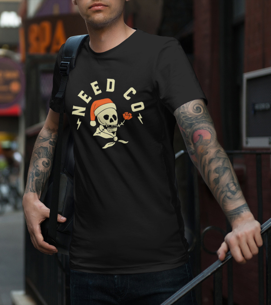 Need Co Santa Skull With Red Rose And Lightning Bolts T-Shirt