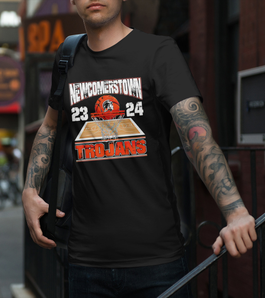 Newcomerstown Trojans Basketball 23 24 Court And Net T-Shirt