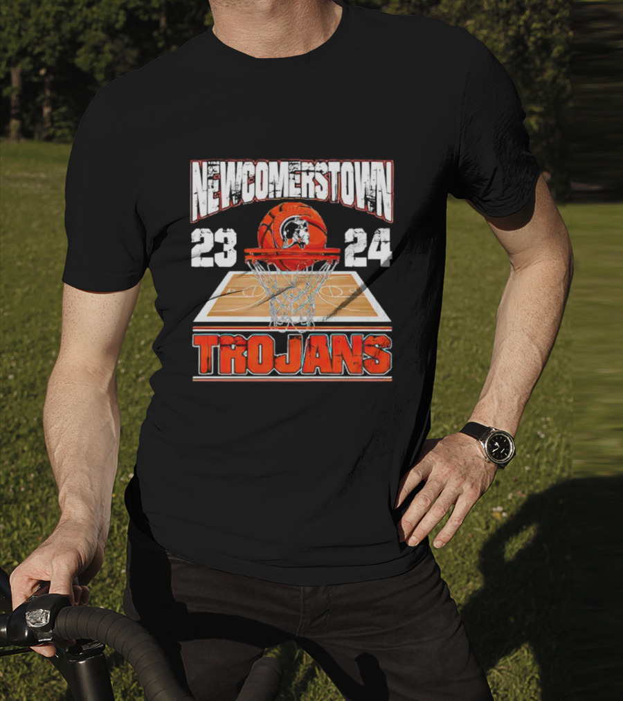 Newcomerstown Trojans Basketball 23 24 Court And Net T-Shirt