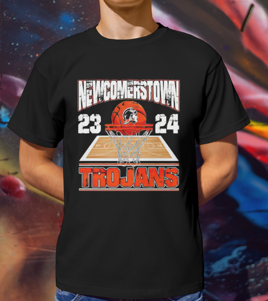 Newcomerstown Trojans Basketball 23 24 Court And Net T-Shirt