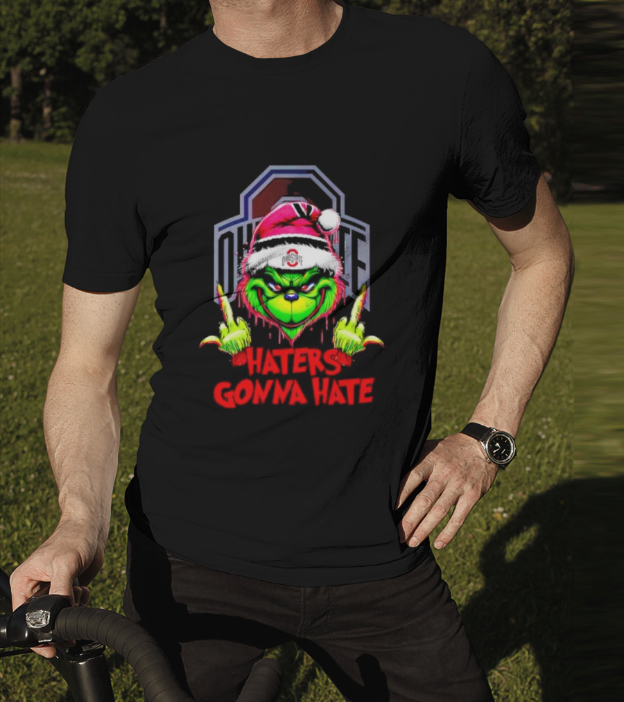 Ohio State Buckeyes Grinch Haters Gonna Hate Santa Middle Finger T-Shirt