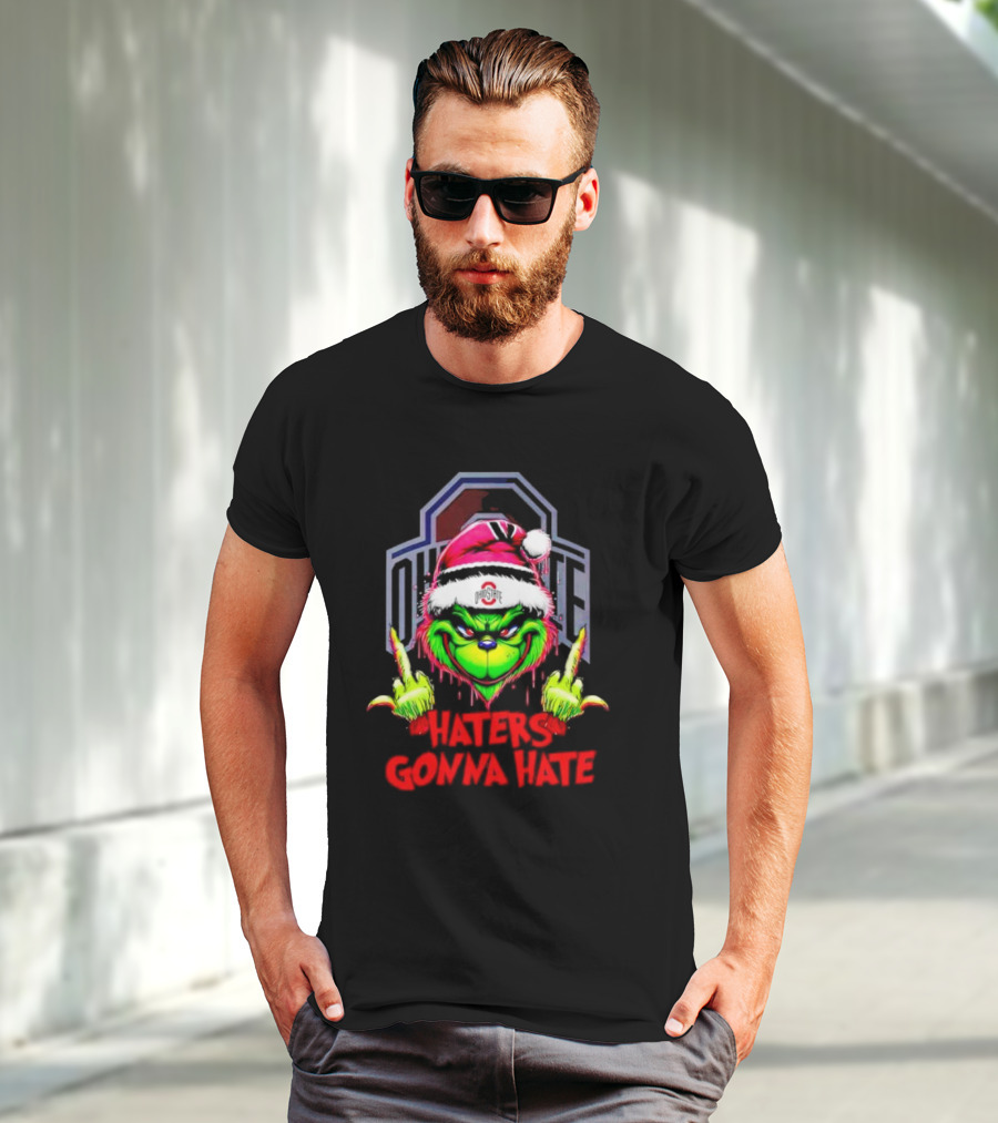 Ohio State Buckeyes Grinch Haters Gonna Hate Santa Middle Finger T-Shirt