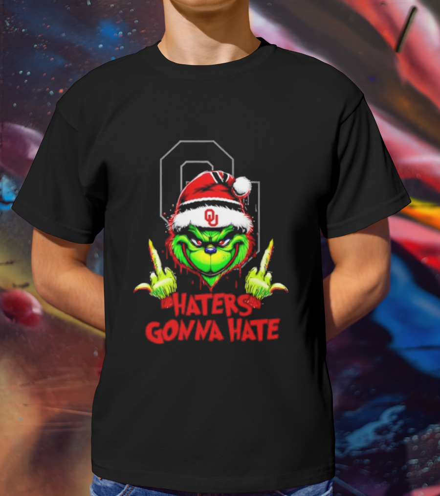 Oklahoma Sooners Grinch Haters Gonna Hate Middle Finger Santa Hat T-Shirt