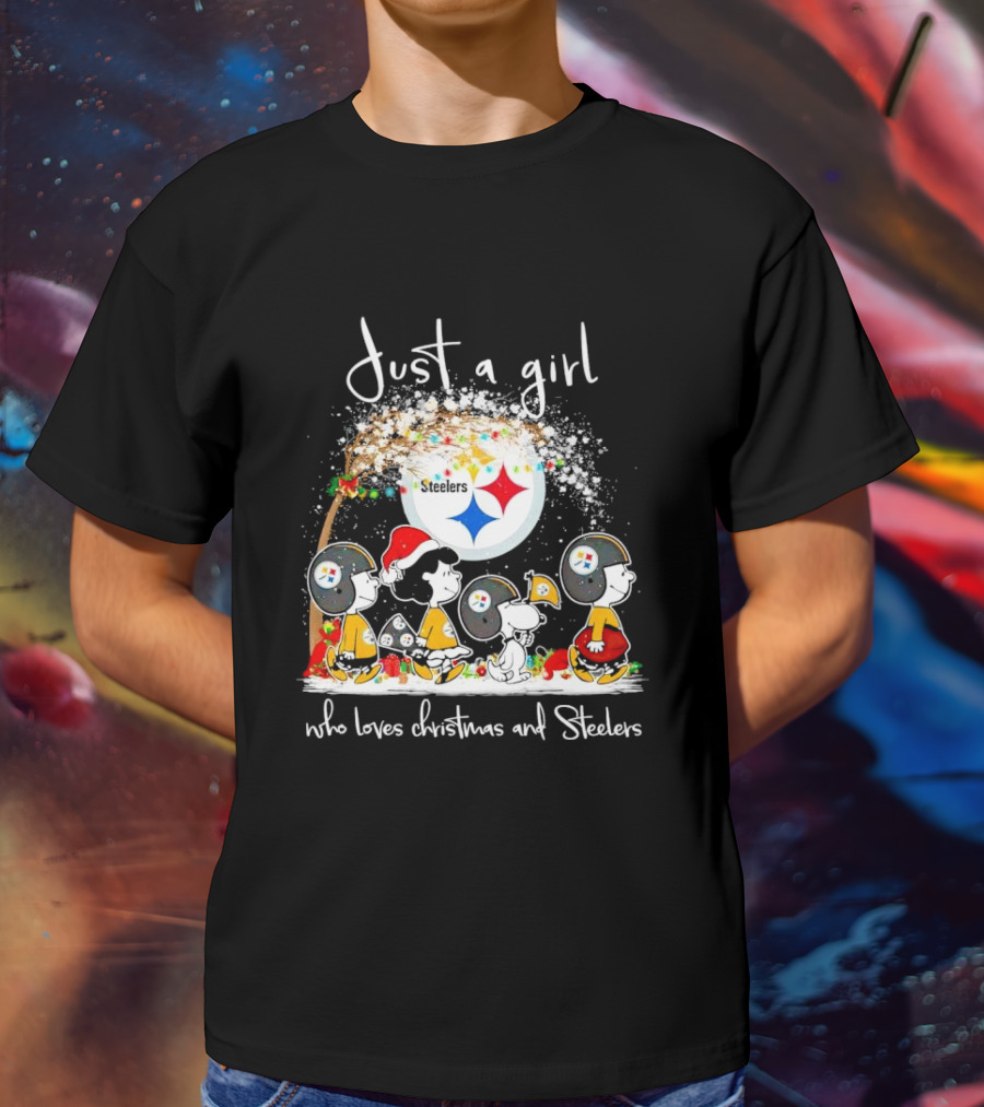 Peanuts Characters Just A Girl Who Loves Christmas And Steelers T-Shirt