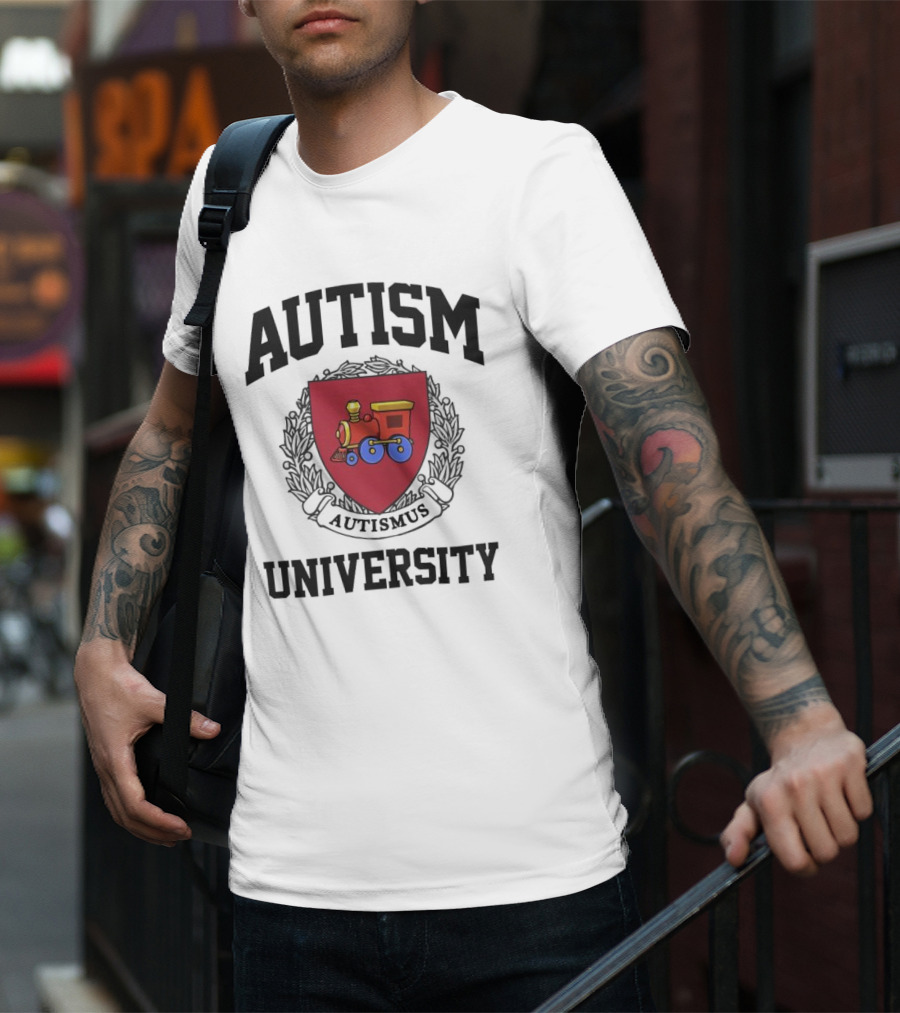 Autism University Autismus Red Shield Train Emblem T-Shirt