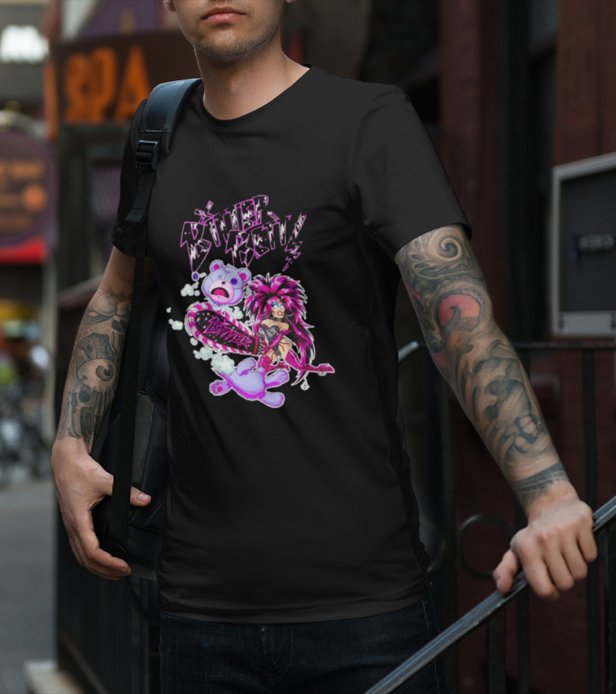 Bitter Betty Chainsaw Pink Chainsaw Fierce Style Teddy Bear T-Shirt