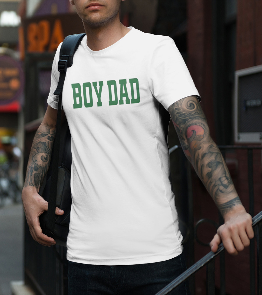 BOY DAD Stadium Style Green Block Letters T-Shirt
