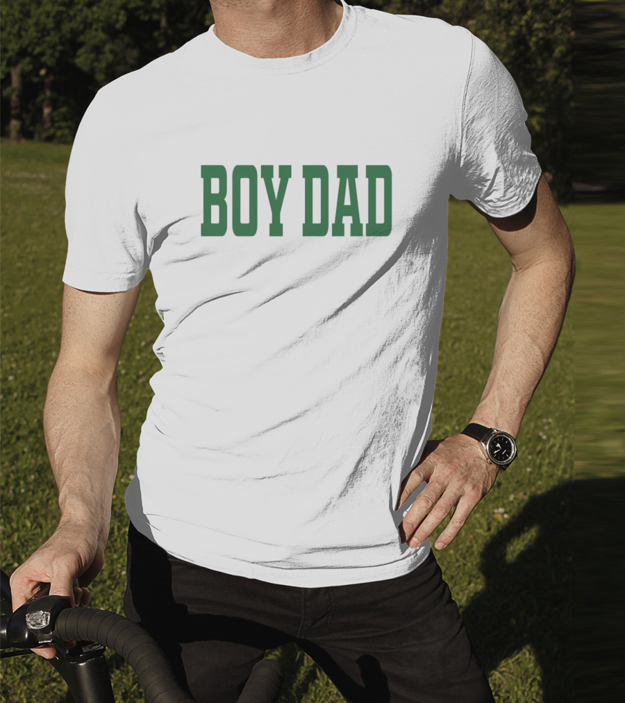BOY DAD Stadium Style Green Block Letters T-Shirt