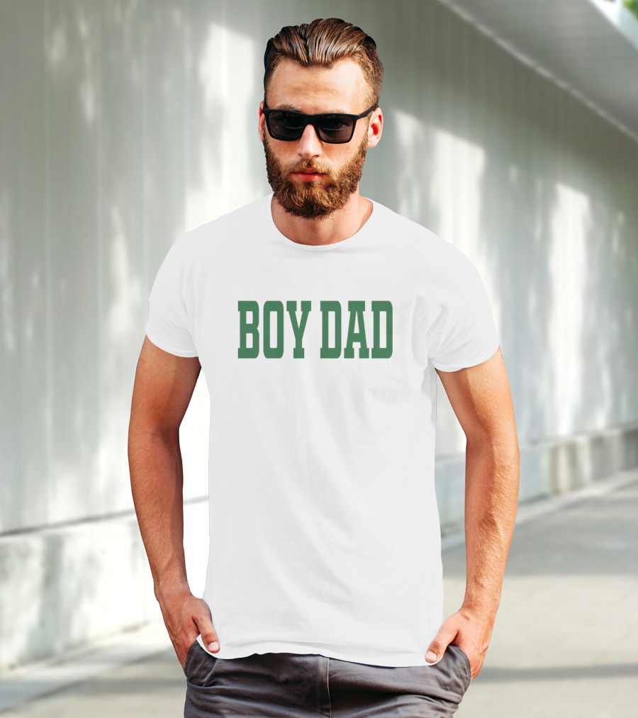 BOY DAD Stadium Style Green Block Letters T-Shirt