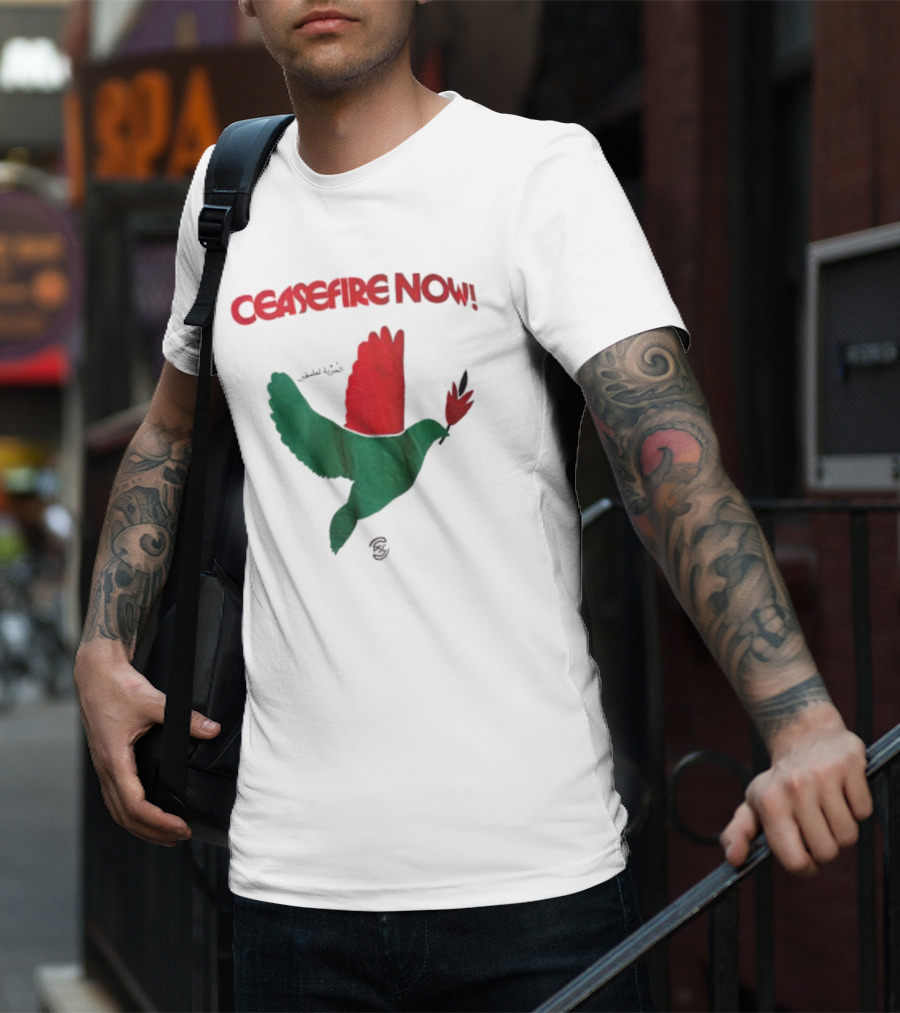 Ceasefire Now Dove Holding Red Flower T-Shirt