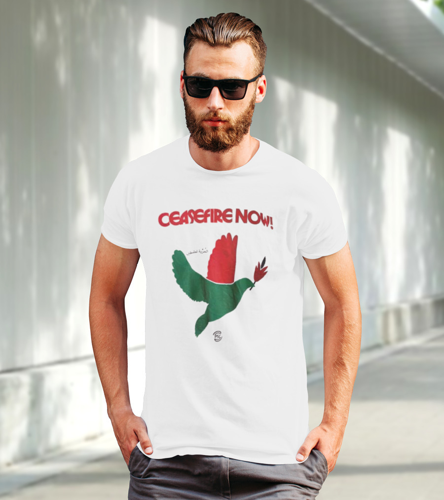 Ceasefire Now Dove Holding Red Flower T-Shirt