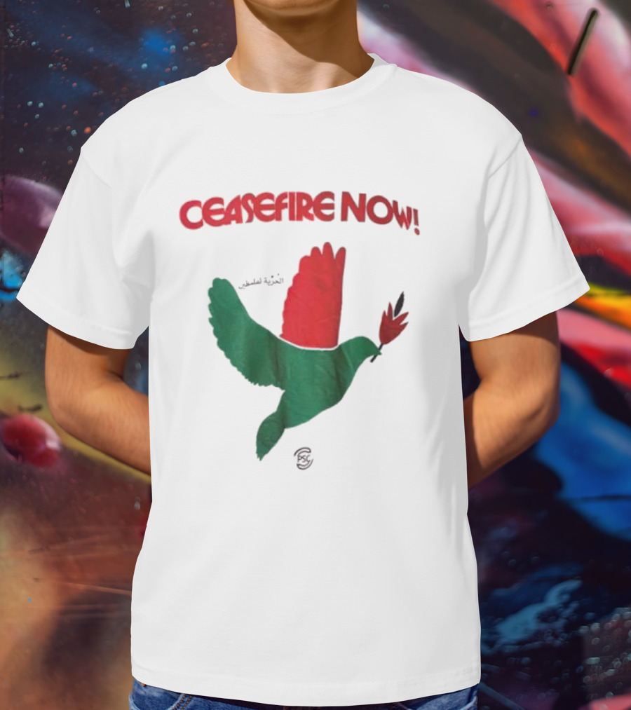 Ceasefire Now Dove Holding Red Flower T-Shirt