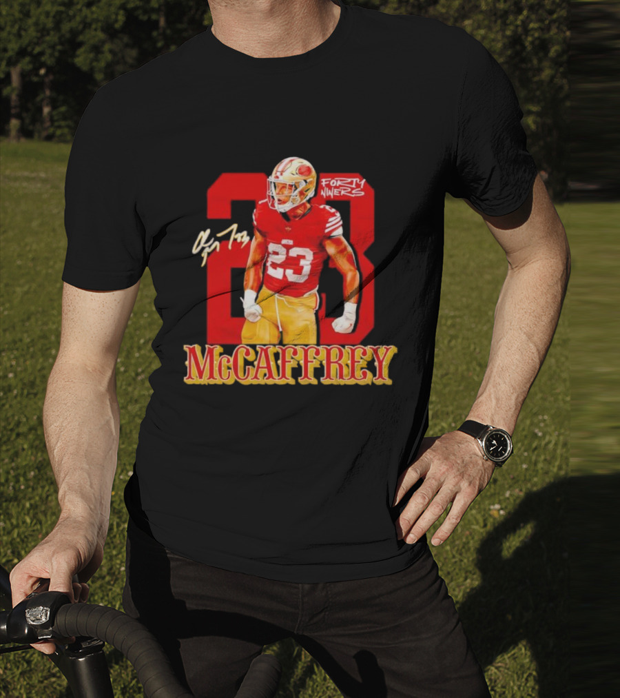 Christian McCaffrey 23 Signature Forty Niners NFL Football T-Shirt