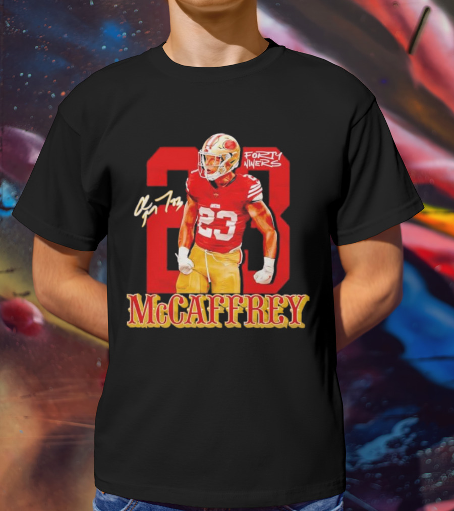 Christian McCaffrey 23 Signature Forty Niners NFL Football T-Shirt