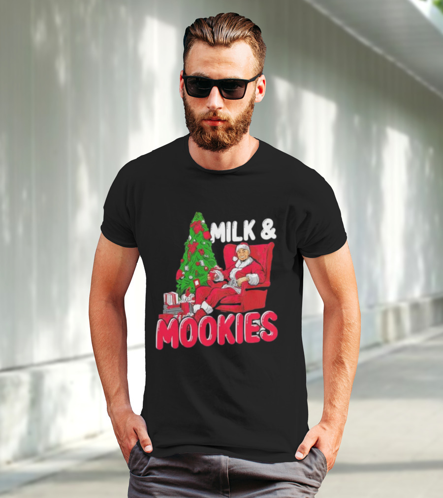 Christmas Milk And Mookies Santa By Tree T-Shirt