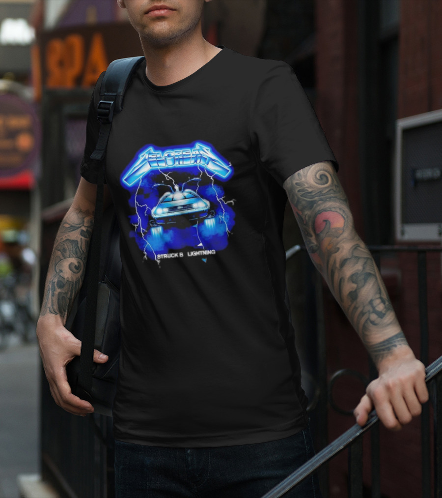 Delorean Struck By Lightning Iconic Neon Blue Electric T-Shirt