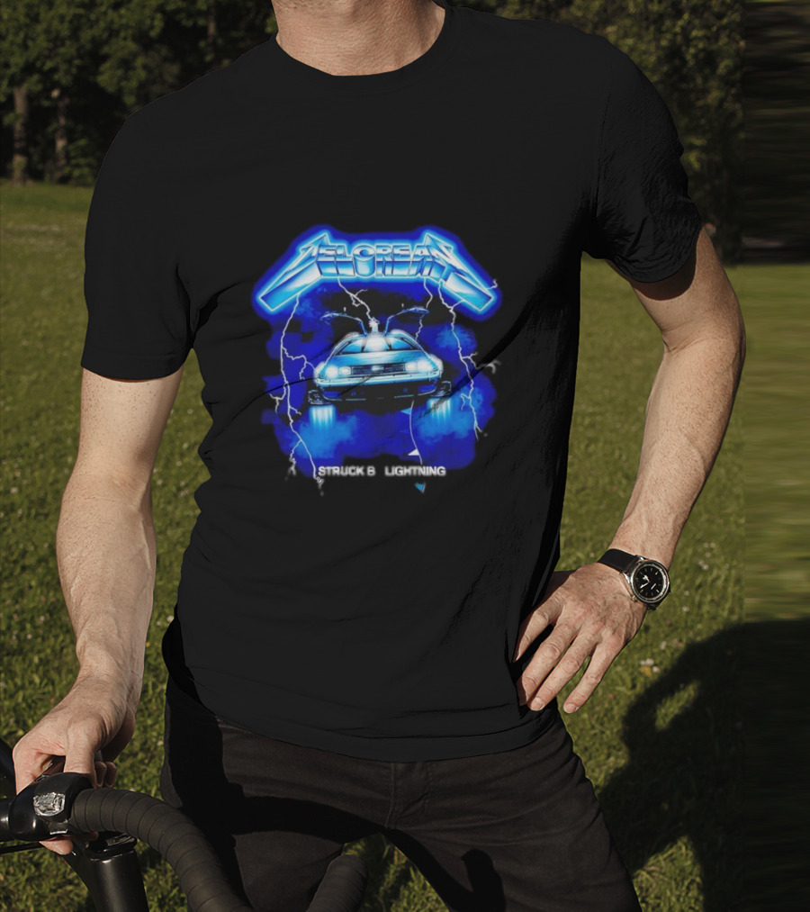 Delorean Struck By Lightning Iconic Neon Blue Electric T-Shirt
