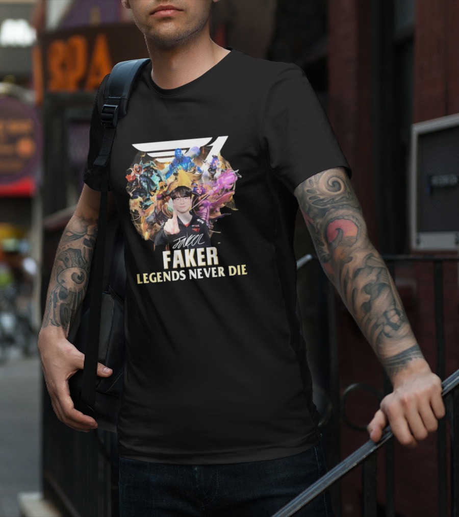 Faker Signature Legends Never Die With Iconic League Characters T-Shirt