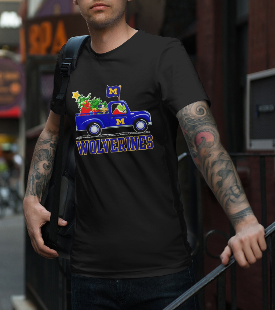 Grinch Driving Michigan Wolverines Holiday Truck With Christmas Tree T-Shirt