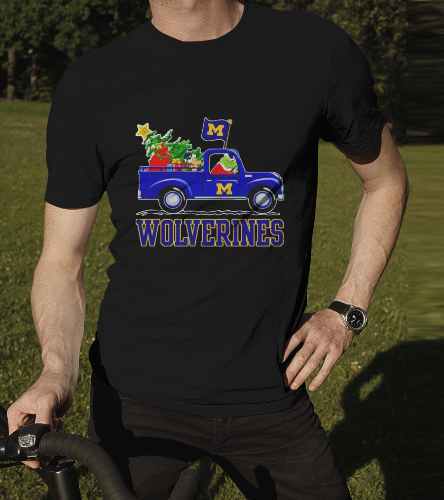 Grinch Driving Michigan Wolverines Holiday Truck With Christmas Tree T-Shirt