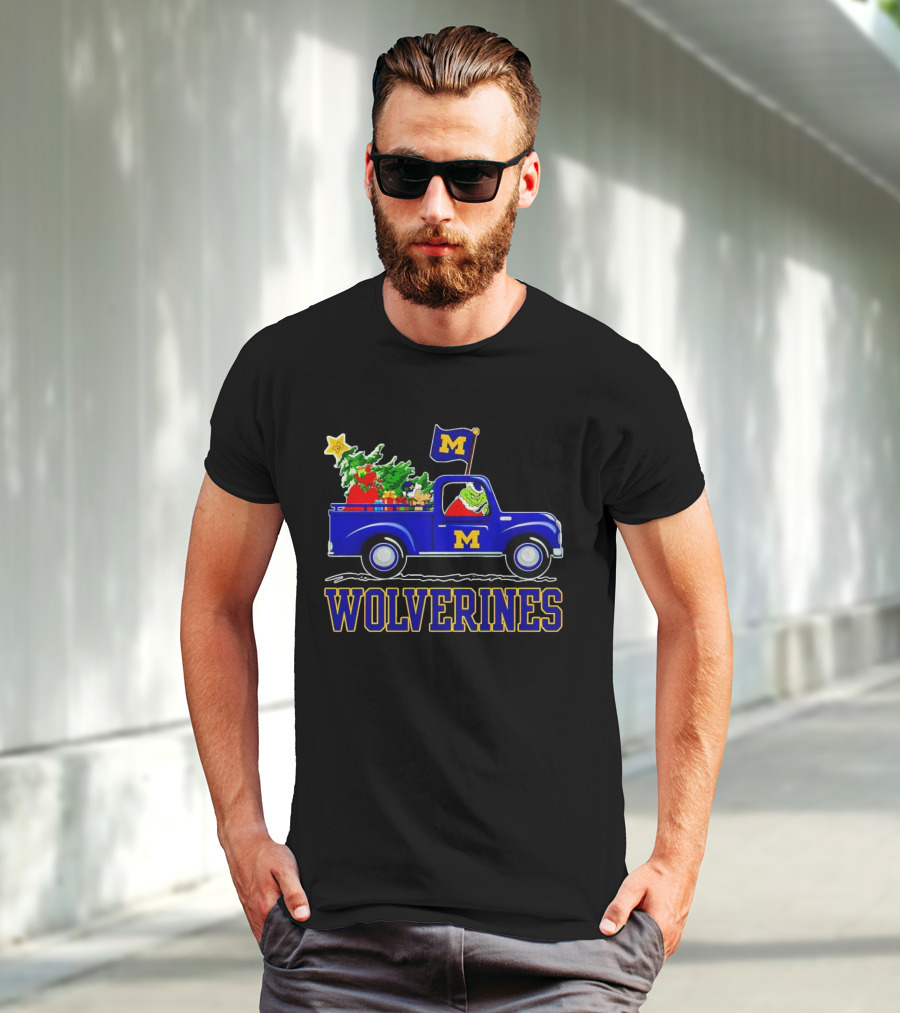 Grinch Driving Michigan Wolverines Holiday Truck With Christmas Tree T-Shirt