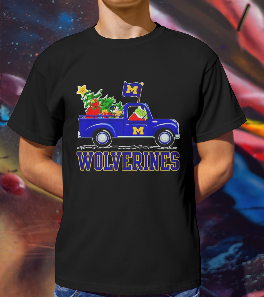 Grinch Driving Michigan Wolverines Holiday Truck With Christmas Tree T-Shirt