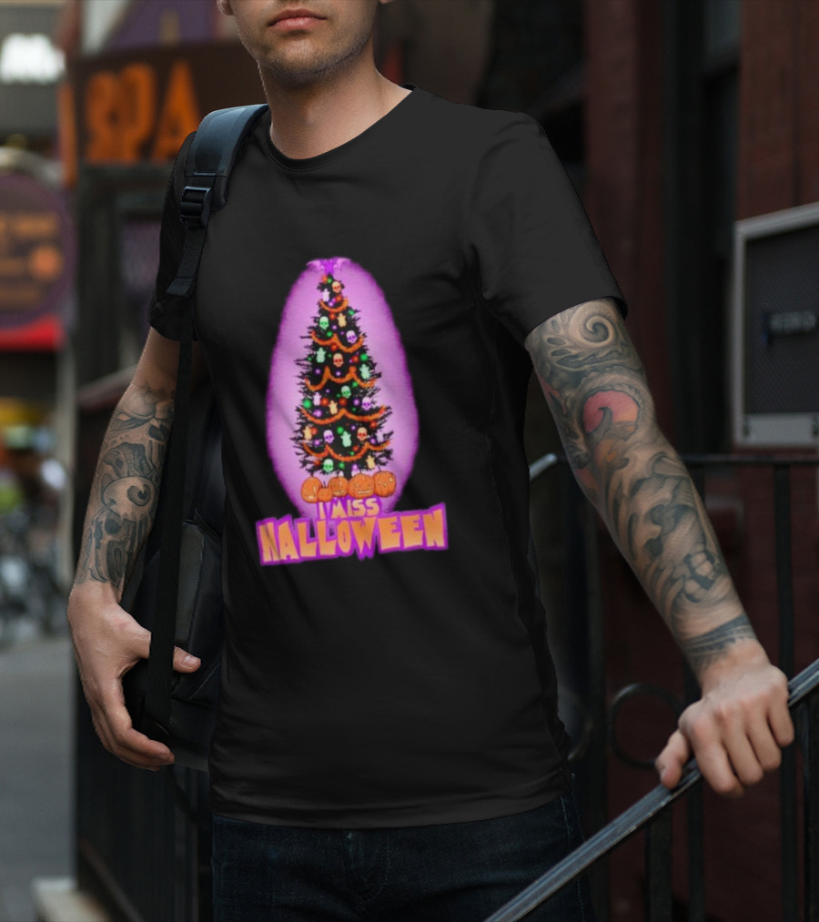 I Miss Halloween Christmas Tree With Pumpkins And Skulls T-Shirt